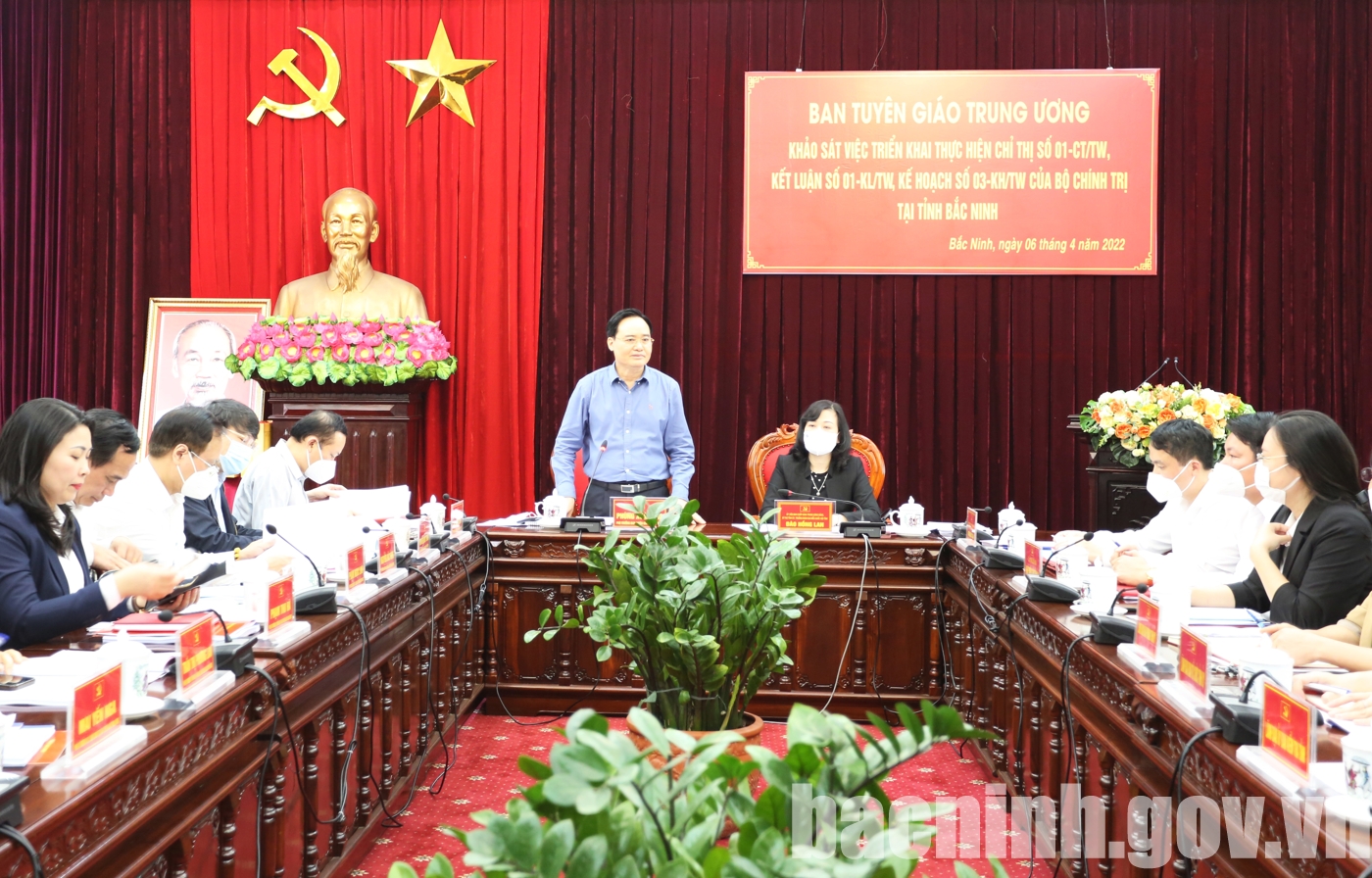 Đoàn công tác của Ban Tuyên giáo Trung ương làm việc với tỉnh Bắc Ninh
