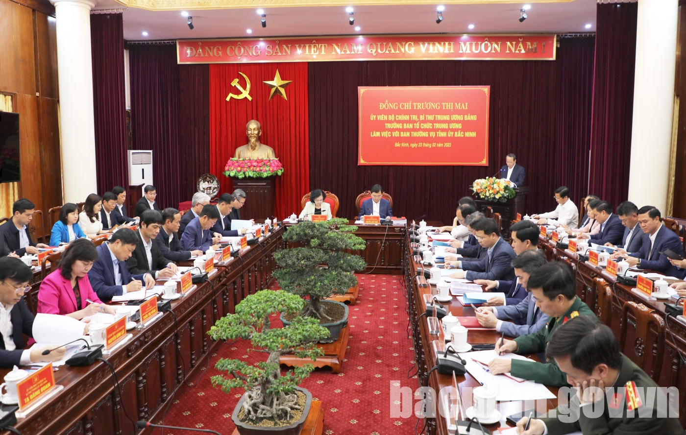 Đồng chí Trương Thị Mai làm việc với Ban Thường vụ Tỉnh ủy Bắc Ninh